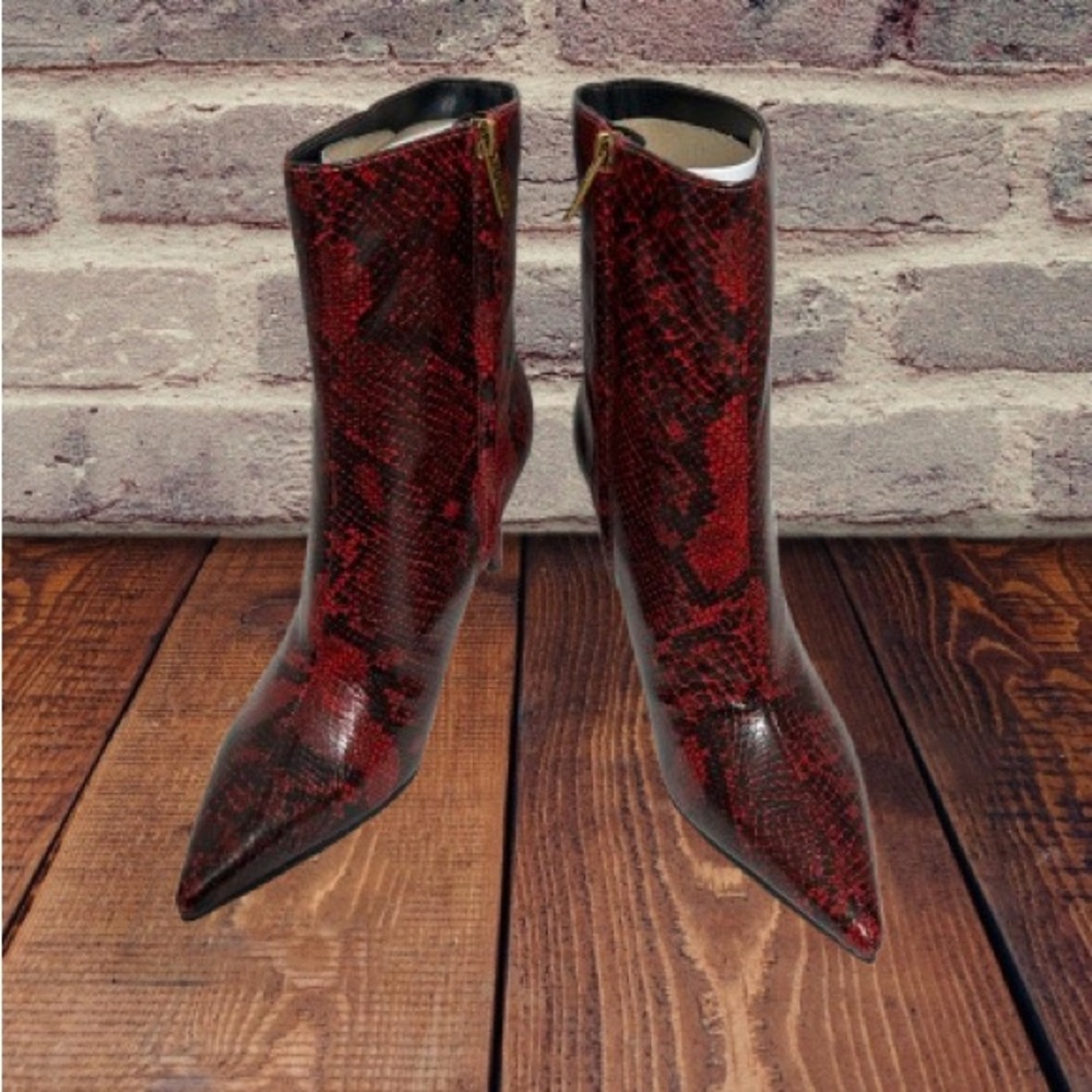 Guess Women’s Richery Stiletto Heel Ankle Dress Booties Red Snake 10M - Picture 2 of 16